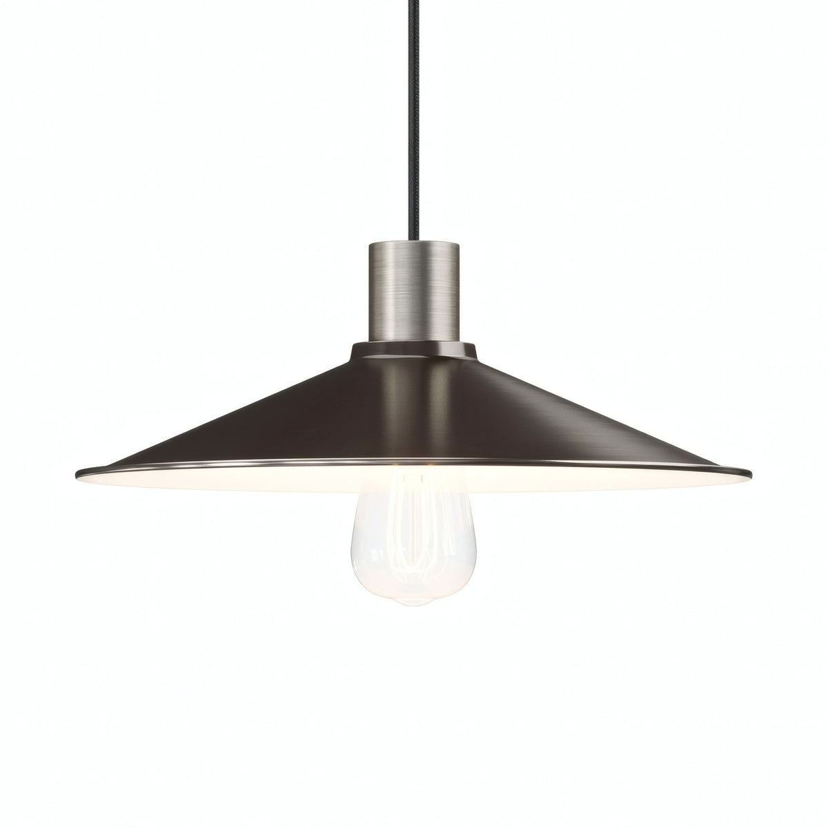 Platte geëmailleerde lampenkap Ø 30 cm voor E27-fitting — Wit en satijn titanium