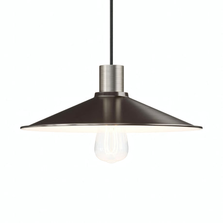 Platte geëmailleerde lampenkap Ø 30 cm voor E27-fitting — Wit en satijn titanium