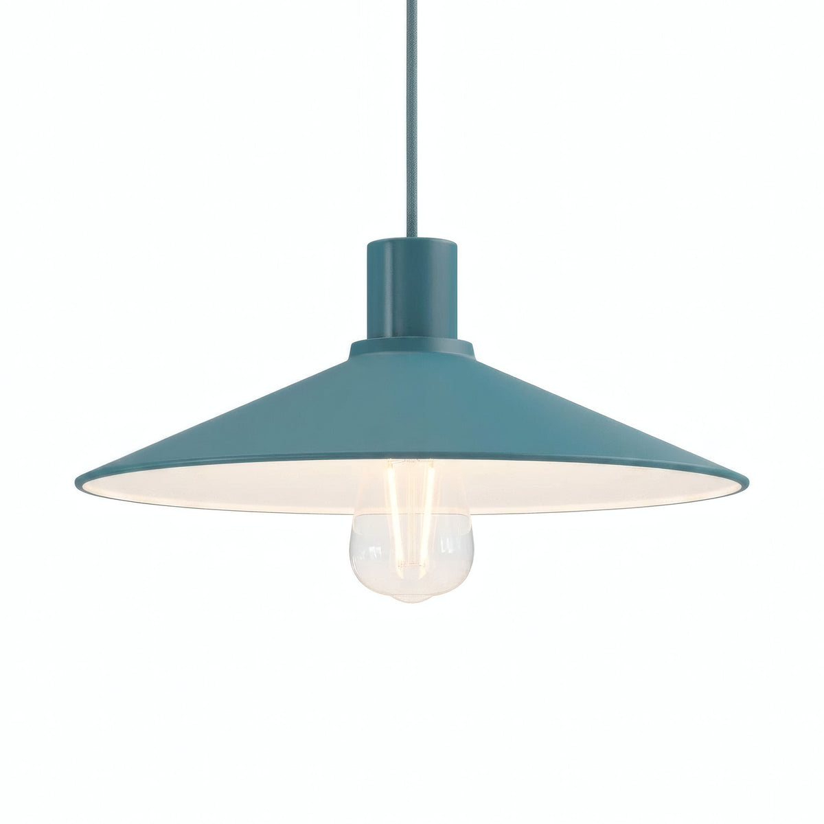 Platte geëmailleerde lampenkap Ø 30 cm voor E27-fitting — Petrolblauw