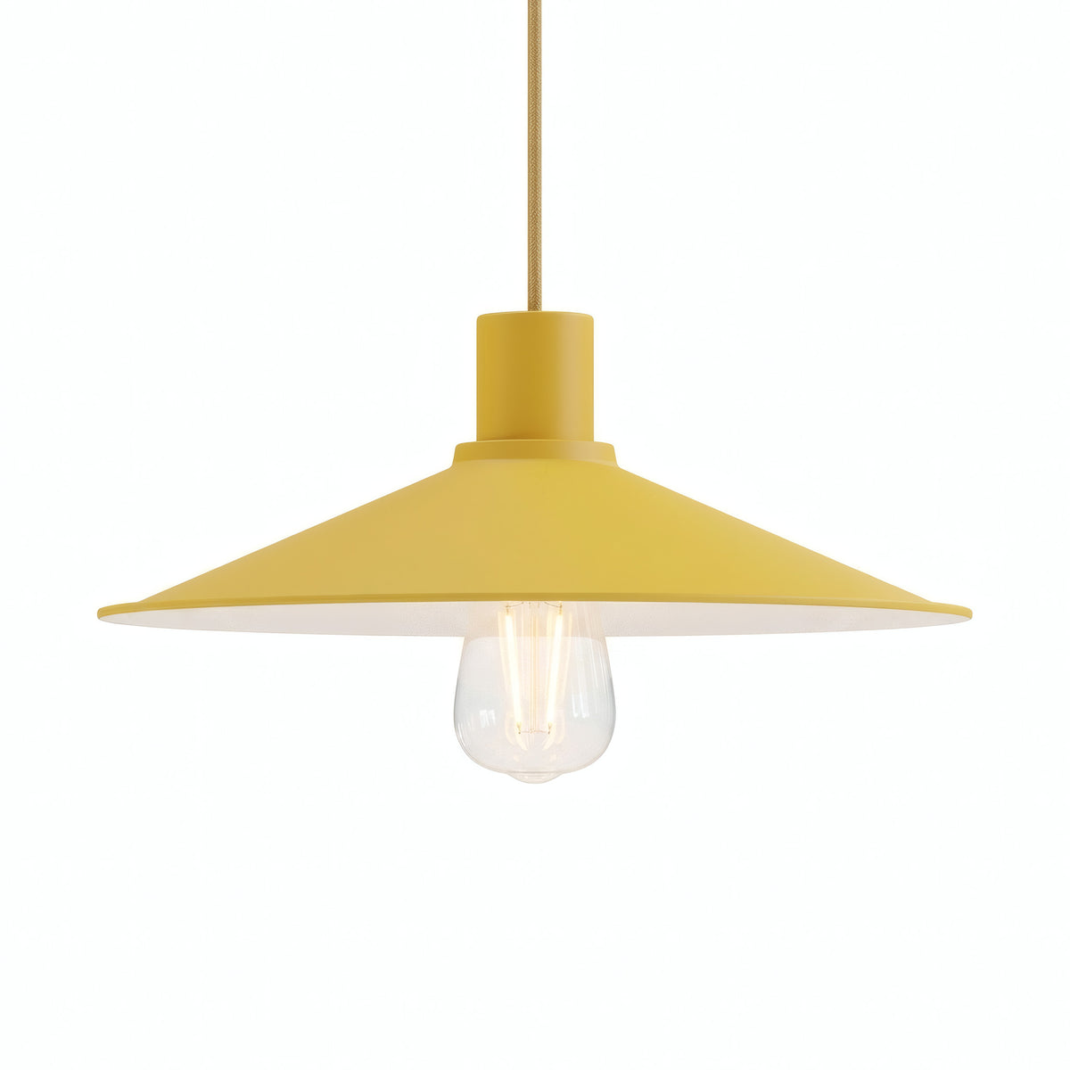 Platte geëmailleerde lampenkap Ø 30 cm voor E27-fitting — Mosterdgeel