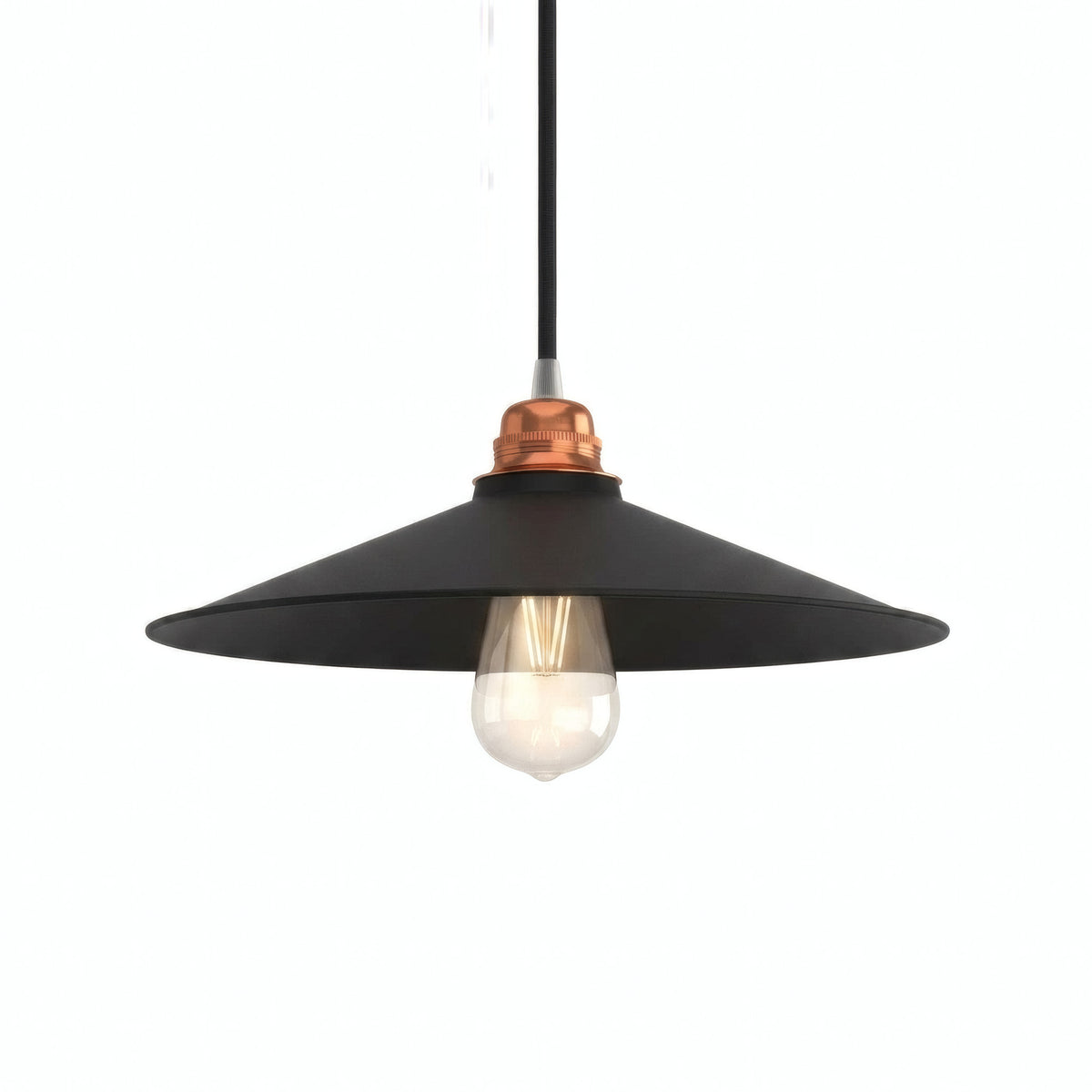 Platte geëmailleerde lampenkap Ø 30 cm voor E27-fitting — Zwart