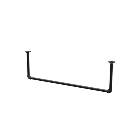 Aan het plafond hangend kledingrek van mat zwart gelakte stalen buis Ø 27 mm — breedte 106 cm, hoogte onder het plafond 32 cm, driekwartaanzicht op witte achtergrond