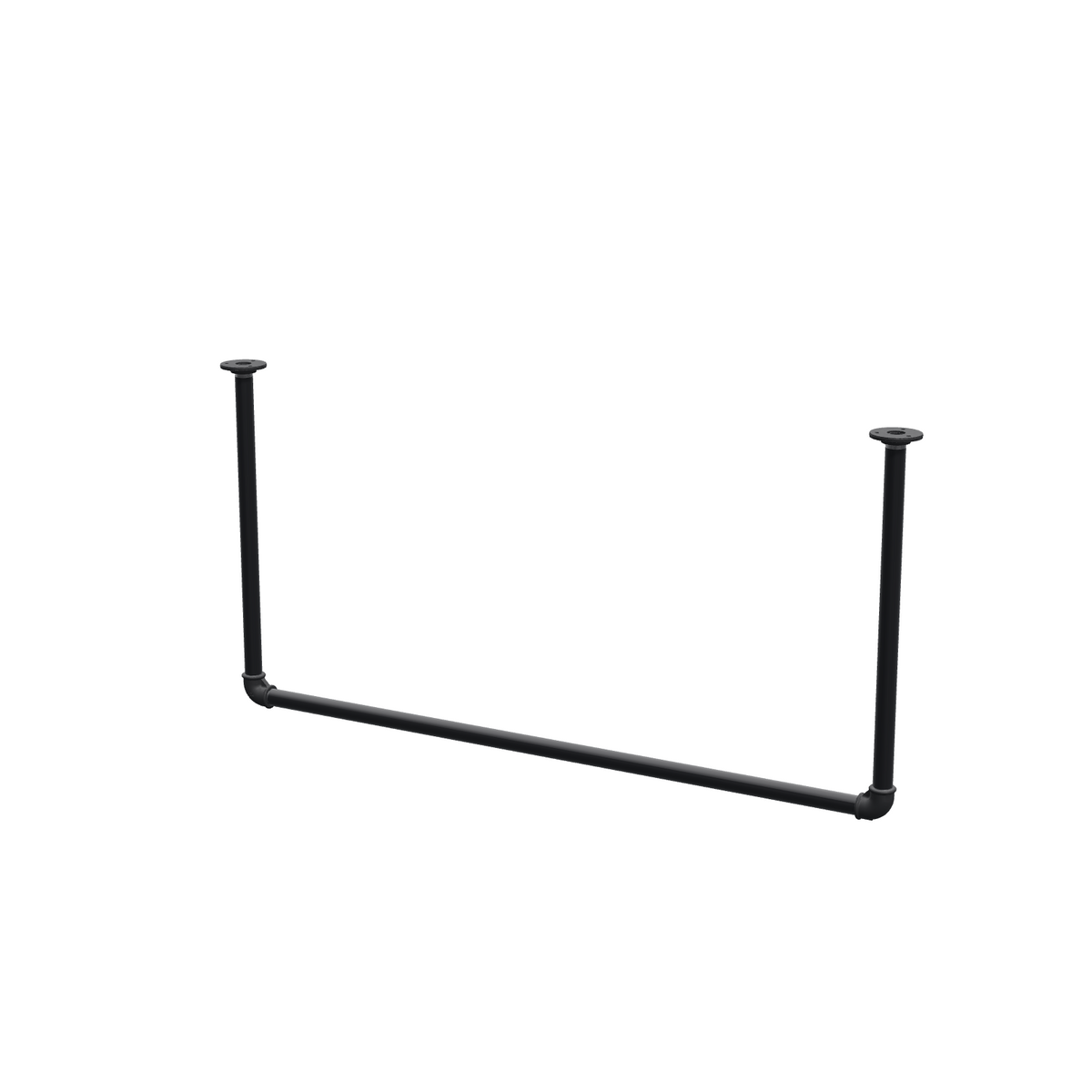 Portant à vêtements suspendu au plafond en tubes d'acier peints noir mat Ø 27 mm — largeur 106 cm, hauteur sous plafond 52 cm, vue de trois quarts sur fond blanc
