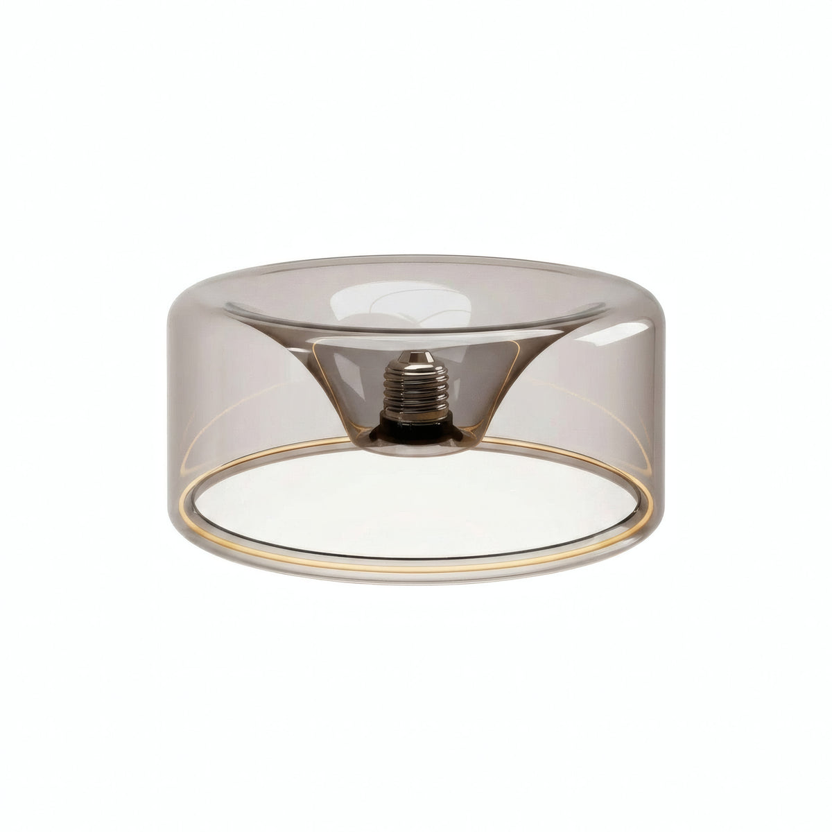 E27 led-donutlamp van rookglas, Ø 195 mm, uitgeschakeld, verzonken E27-fitting zichtbaar, witte achtergrond