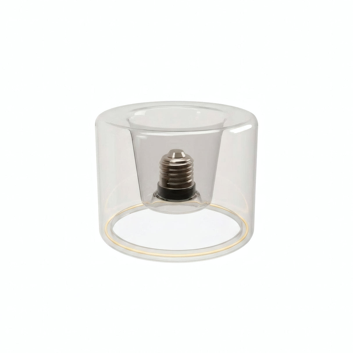 E27 led-donutlamp van helder glas, Ø 120 mm, uitgeschakeld, verzonken E27-fitting zichtbaar, witte achtergrond