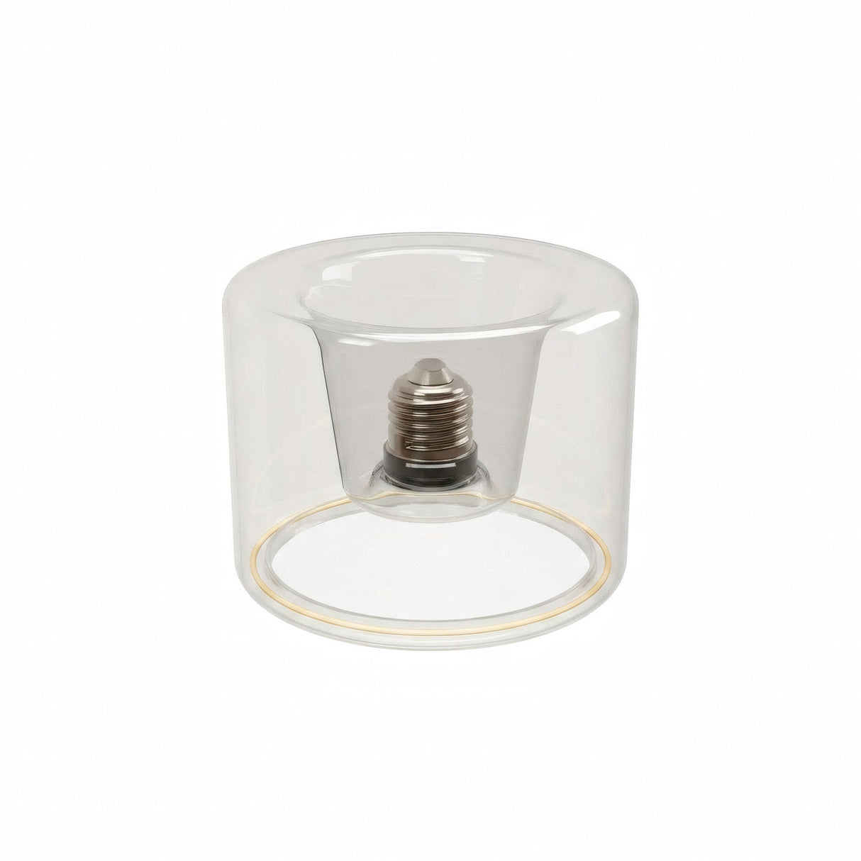 E27 led-donutlamp van helder glas, Ø 120 mm, driekwartaanzicht, witte achtergrond