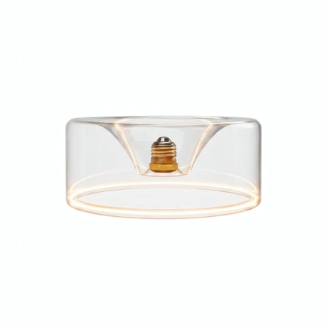 E27 led-donutlamp van helder glas, Ø 195 mm, ingeschakeld, warme lichtring, witte achtergrond