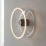 E27 led-donutlamp van helder glas, Ø 195 mm, als wandlamp met een warme lichtkrans