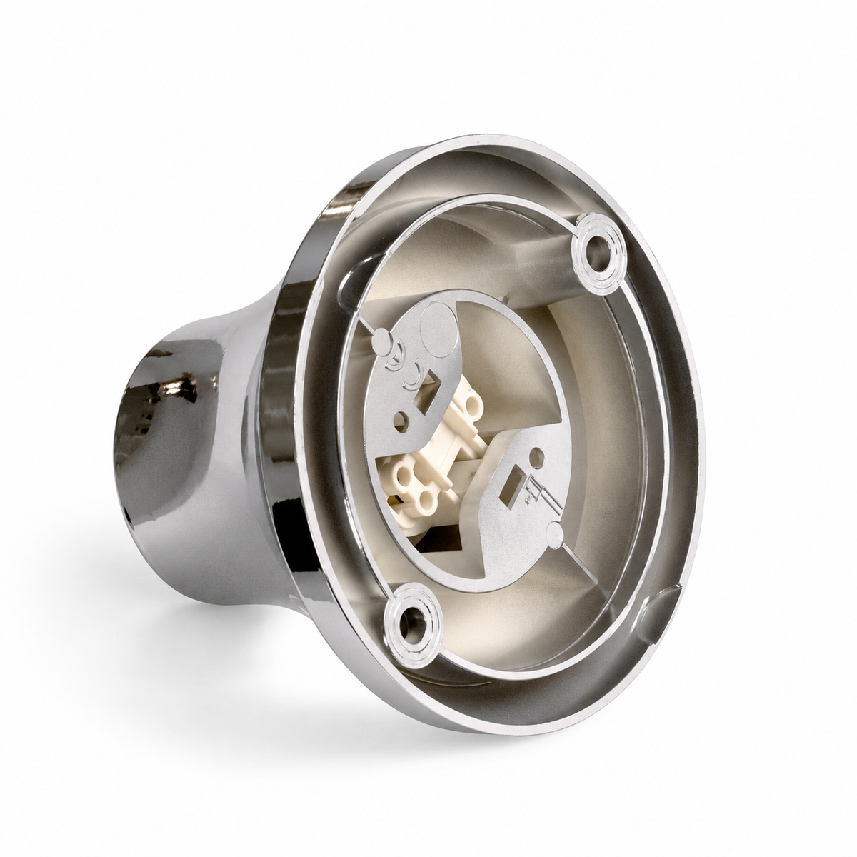 Gemetalliseerde E27 lamphouder voor wand of plafond — chroomafwerking — aanzicht 2