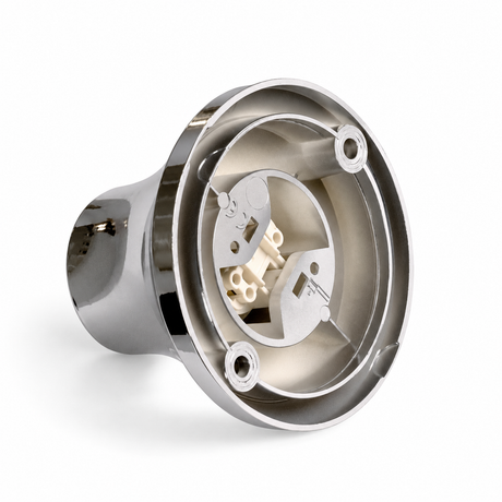 Gemetalliseerde E27 lamphouder voor wand of plafond — chroomafwerking — aanzicht 2