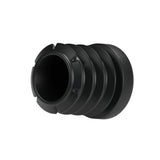 Zwarte insteekdop voor fitting met binnendraad 1/2″ 15x21, onderaanzicht: holle body en lamellen