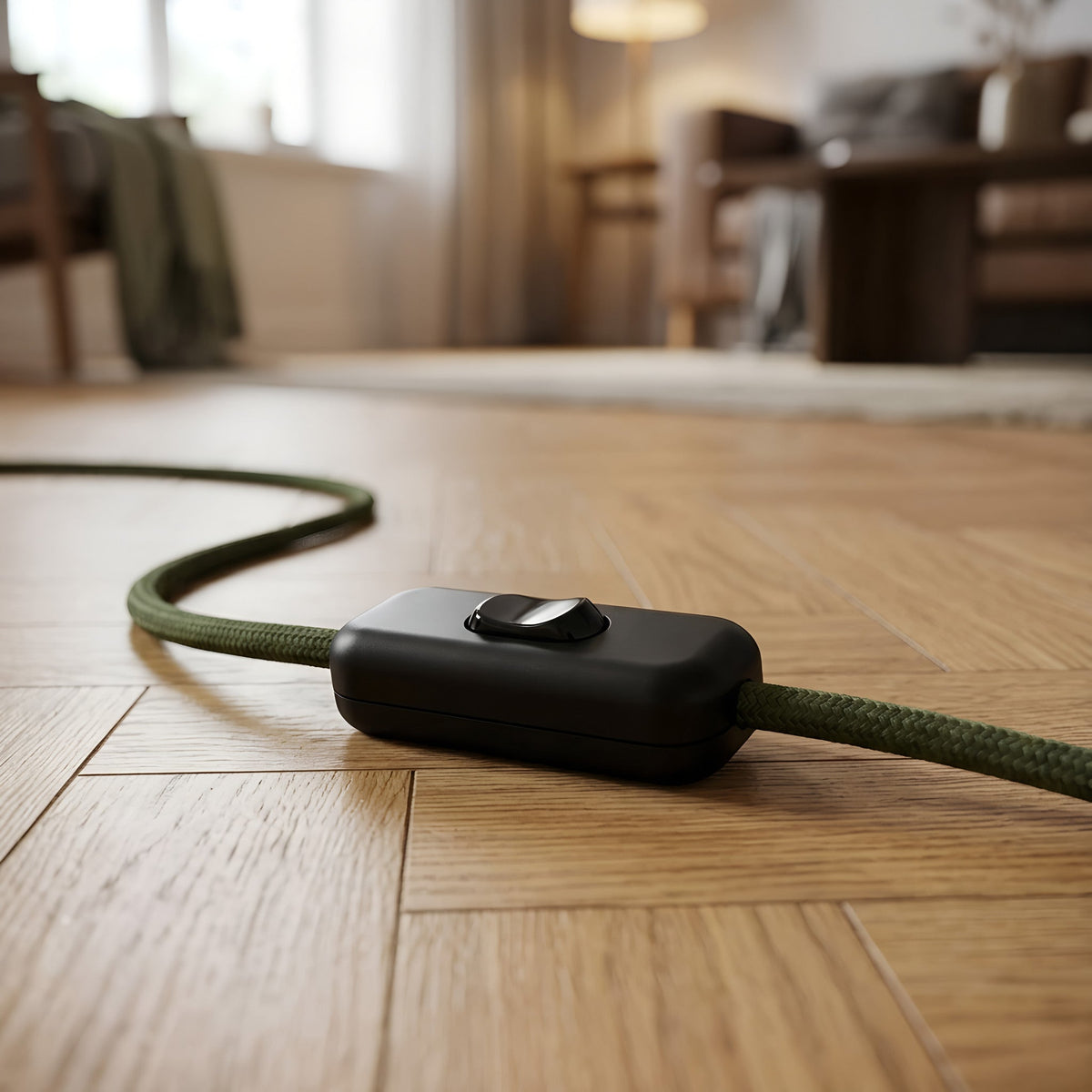Tweepolige tuimelschakelaar voor lampsnoer — Zwart