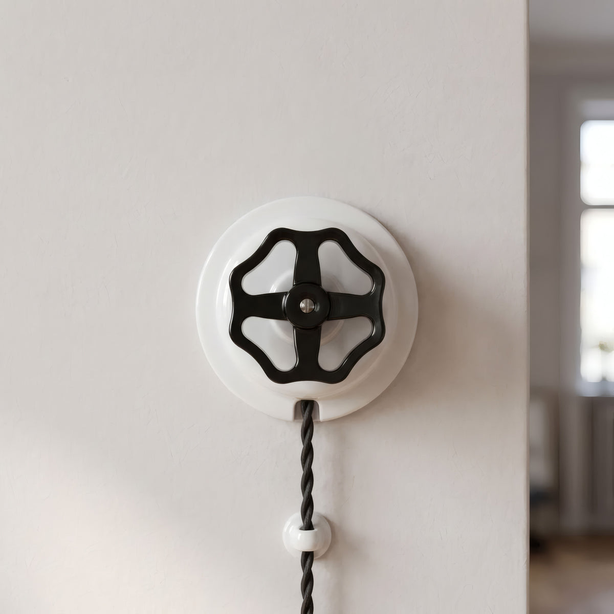 Porseleinen wisselschakelaar met knop — Wit / Zwart
