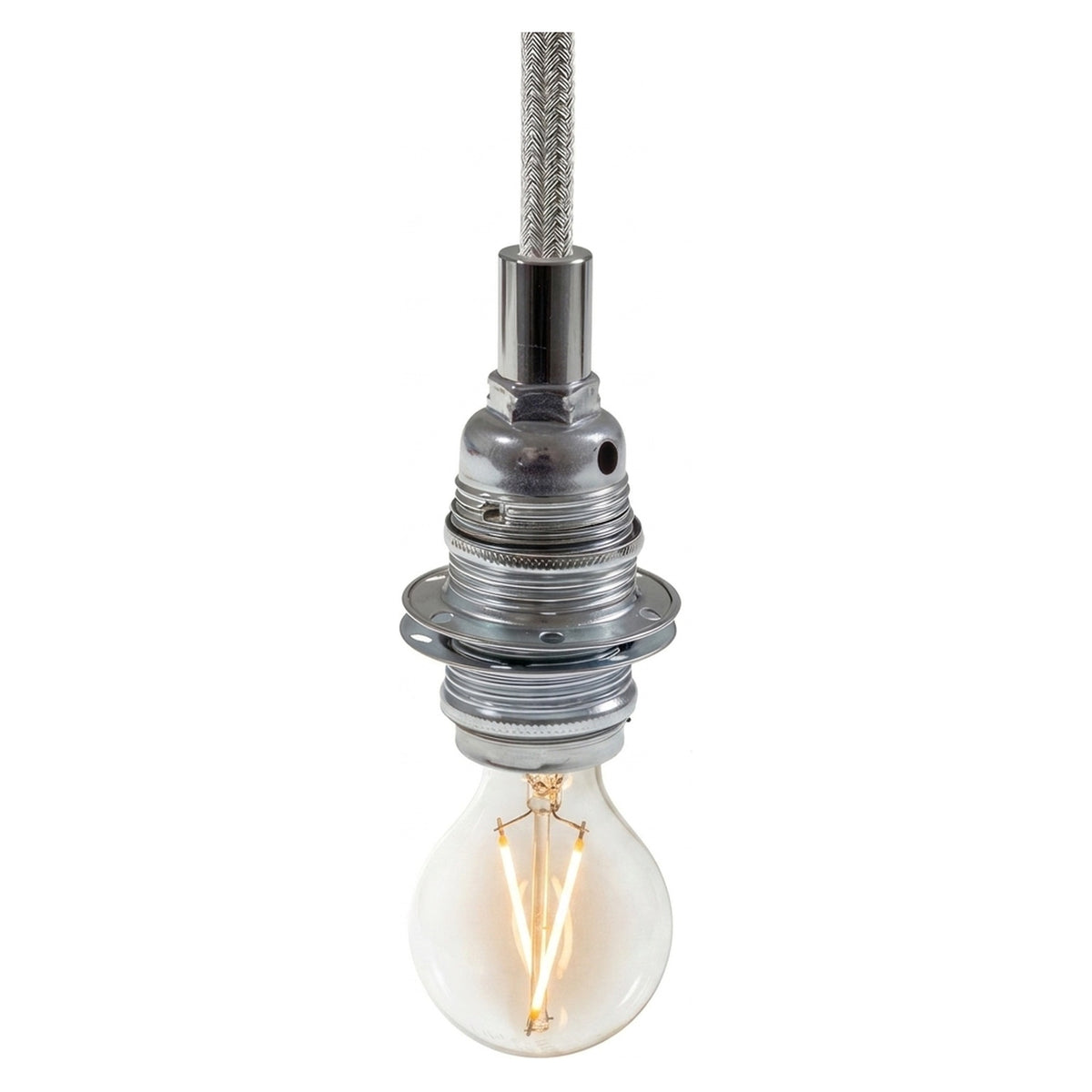 Metalen E14-fitting met dubbele ring voor lampenkap — Cilindrisch metaal / Zilver