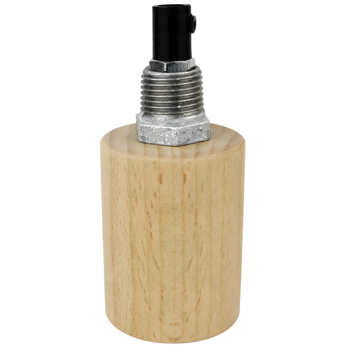 E27-lamphouderset van naturel hout op fitting 1/2'' (15x21mm) met buitendraad van gegalvaniseerd gietijzer