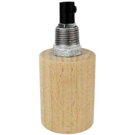E27-lamphouderset van naturel hout op fitting 1/2'' (15x21mm) met buitendraad van gegalvaniseerd gietijzer