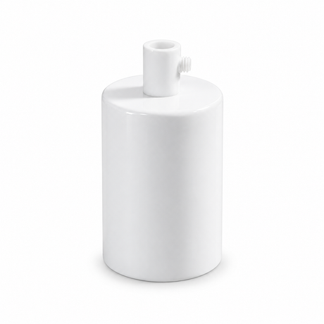 Set met cilindrische metalen E27 lamphouder — cilindrische trekontlasting — glanzend wit — aanzicht 1