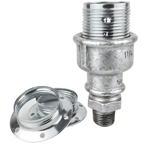 E27-lamphouderset van glanzend zilverkleurig metaal op fitting 1/2'' (15x21mm) met buitendraad van gegalvaniseerd gietijzer