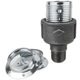 E27-lamphouderset van glanzend zilverkleurig metaal op fitting 1/2'' (15x21mm) met buitendraad van voordelig zwart gietijzer