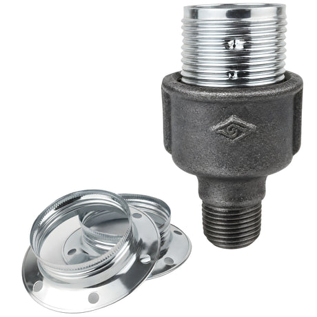 E27-lamphouderset van glanzend zilverkleurig metaal op fitting 1/2'' (15x21mm) met buitendraad van voordelig zwart gietijzer