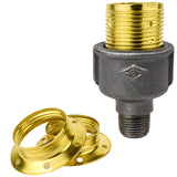 E27-lamphouderset van glanzend messingkleurig metaal op fitting 1/2'' (15x21mm) met buitendraad van voordelig zwart gietijzer