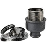 E27-lamphouderset van glanzend zwart metaal op fitting 1/2'' (15x21mm) met binnendraad van voordelig zwart gietijzer