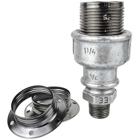 E27-lamphouderset van glanzend zwart metaal op fitting 1/2'' (15x21mm) met buitendraad van gegalvaniseerd gietijzer