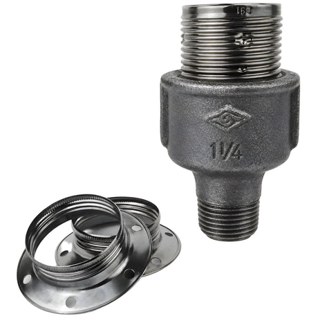 E27-lamphouderset van glanzend zwart metaal op fitting 1/2'' (15x21mm) met buitendraad van voordelig zwart gietijzer