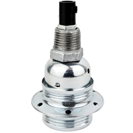 E27-lamphouderset van glanzend zilverkleurig metaal op fitting 1/2'' (15x21mm) met buitendraad van gegalvaniseerd gietijzer