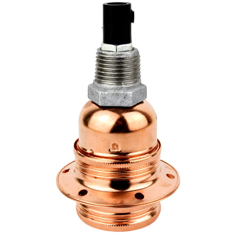 E27-lamphouderset van glanzend koperkleurig metaal op fitting 1/2'' (15x21mm) met buitendraad van gegalvaniseerd gietijzer