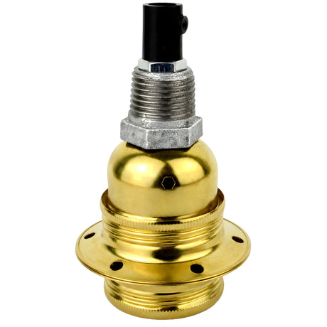 E27-lamphouderset van glanzend messingkleurig metaal op fitting 1/2'' (15x21mm) met buitendraad van gegalvaniseerd gietijzer