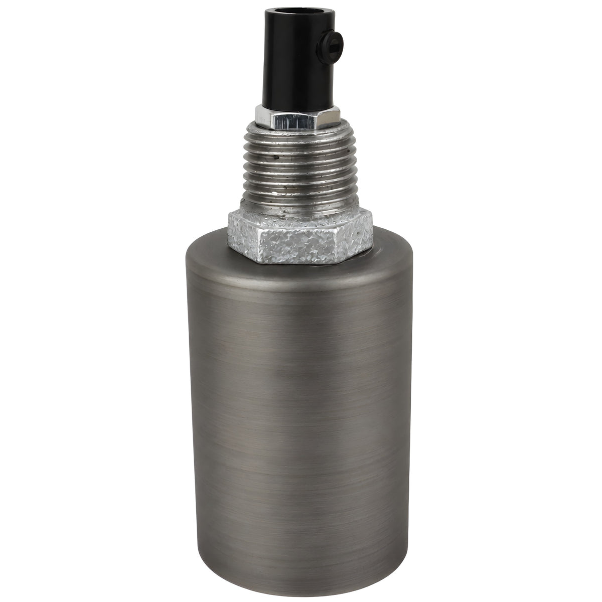 E27-lamphouderset van glad grijs metaal op fitting 1/2'' (15x21mm) met buitendraad van gegalvaniseerd gietijzer
