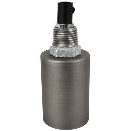 E27-lamphouderset van glad grijs metaal op fitting 1/2'' (15x21mm) met buitendraad van gegalvaniseerd gietijzer