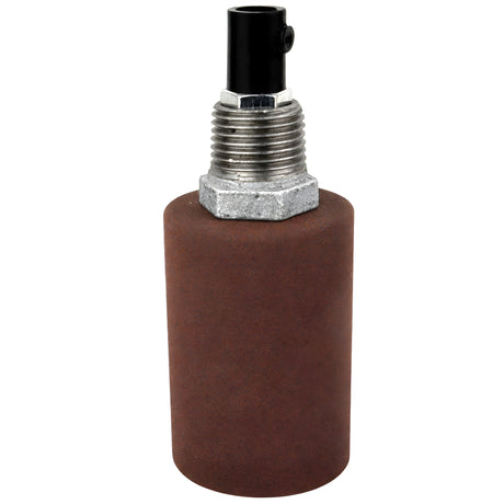 E27-lamphouderset van glad roestkleurig metaal op fitting 1/2'' (15x21mm) met buitendraad van gegalvaniseerd gietijzer