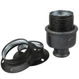 E27-lamphouderset van mat grijs metaal op fitting 1/2'' (15x21mm) met binnendraad van voordelig zwart gietijzer