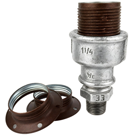 E27-lamphouderset van mat roestkleurig metaal op fitting 1/2'' (15x21mm) met buitendraad van gegalvaniseerd gietijzer