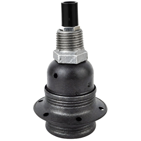 E27-lamphouderset van mat grijs metaal op fitting 1/2'' (15x21mm) met buitendraad van gegalvaniseerd gietijzer