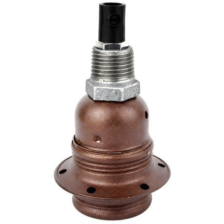 E27-lamphouderset van mat roestkleurig metaal op fitting 1/2'' (15x21mm) met buitendraad van gegalvaniseerd gietijzer
