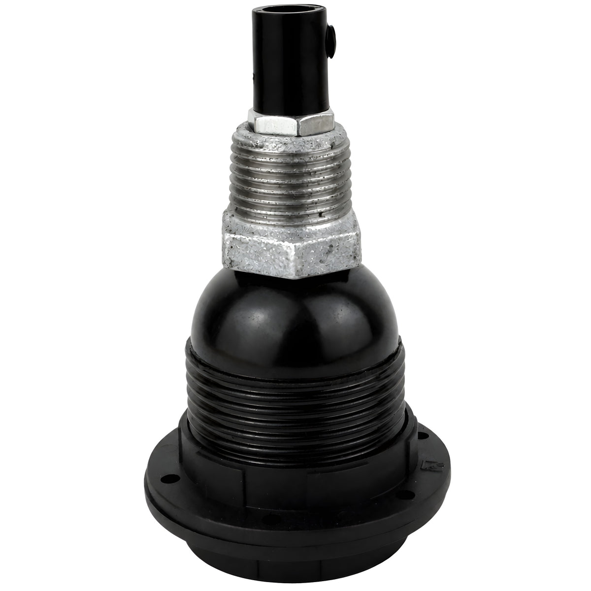 E27-lamphouderset van bakeliet met schroefringen op fitting 1/2'' (15x21mm) met buitendraad van gegalvaniseerd gietijzer