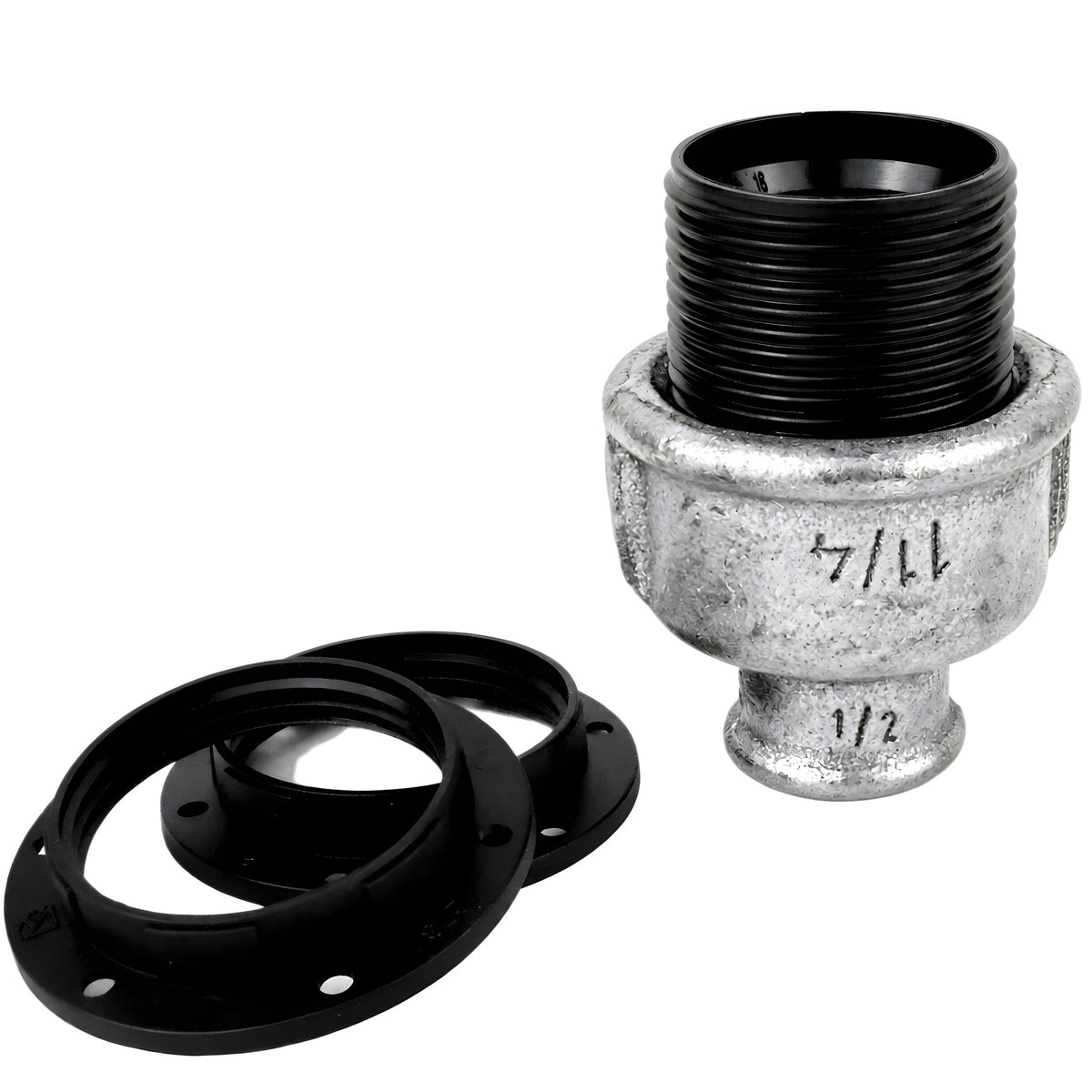 E27-lamphouderset van bakeliet op fitting 1/2'' (15x21mm) met binnendraad van gegalvaniseerd gietijzer