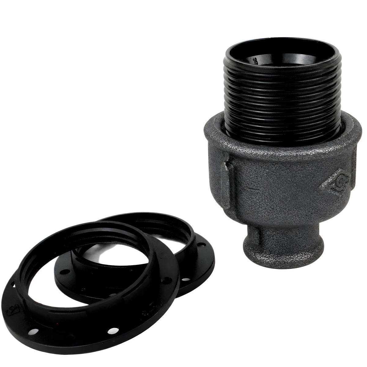 E27-lamphouderset van bakeliet op fitting 1/2'' (15x21mm) met binnendraad van voordelig zwart gietijzer