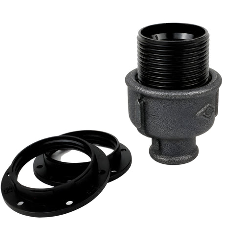 E27-lamphouderset van bakeliet op fitting 1/2'' (15x21mm) met binnendraad van voordelig zwart gietijzer