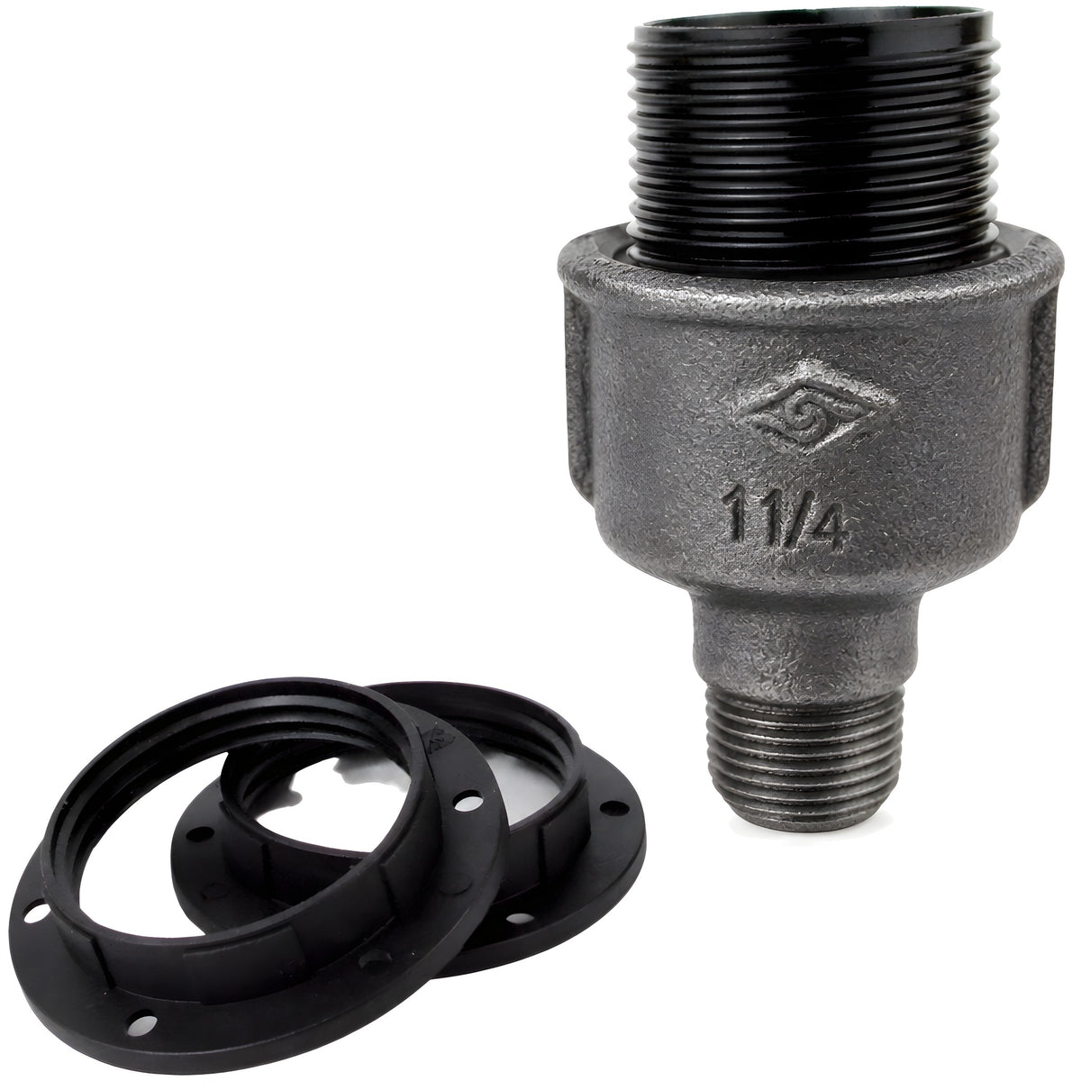 E27-lamphouderset van bakeliet op fitting 1/2'' (15x21mm) met buitendraad van voordelig zwart gietijzer