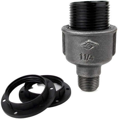 E27-lamphouderset van bakeliet op fitting 1/2'' (15x21mm) met buitendraad van voordelig zwart gietijzer