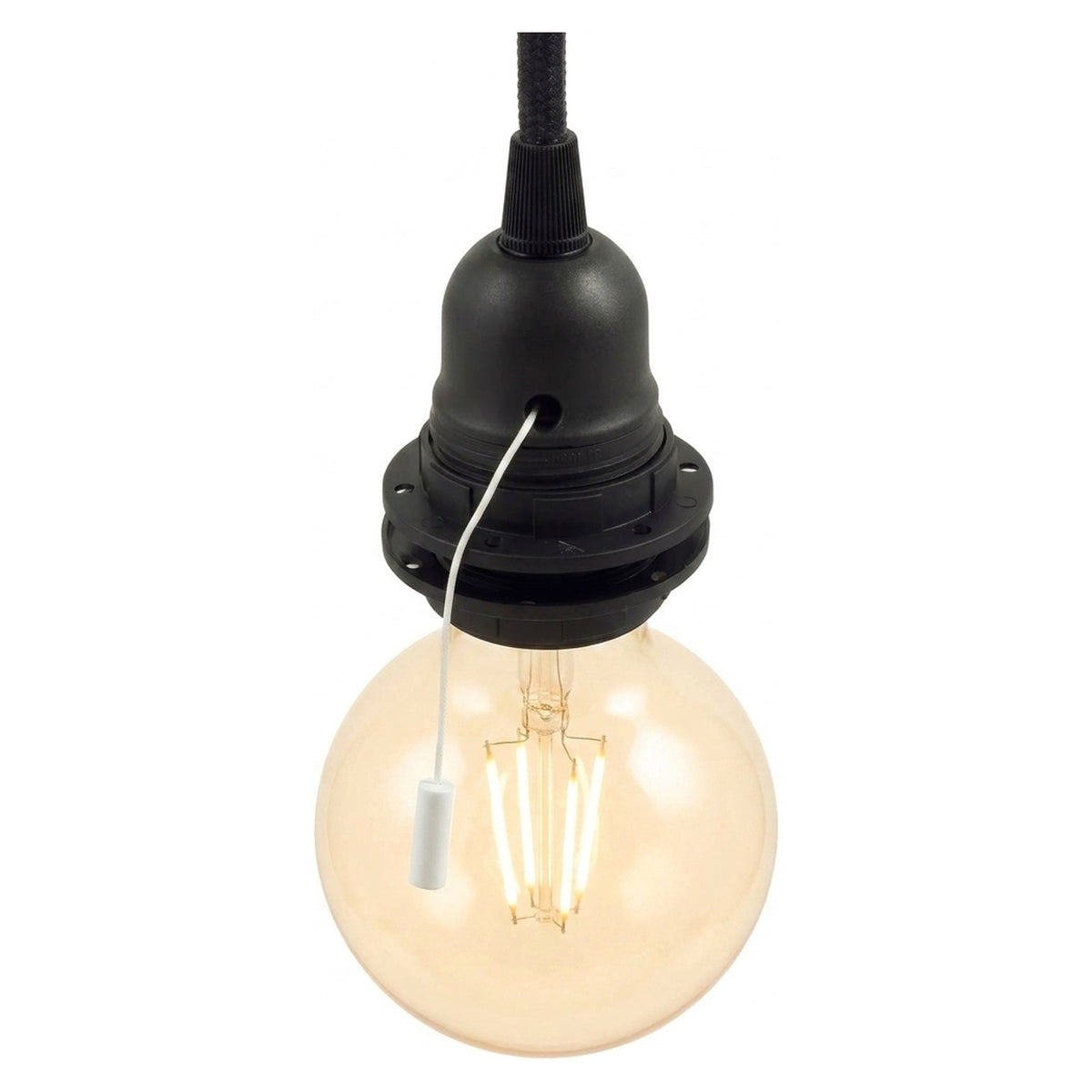 E27-fitting van thermoplast, dubbele ring, trekschakelaar — Zwart