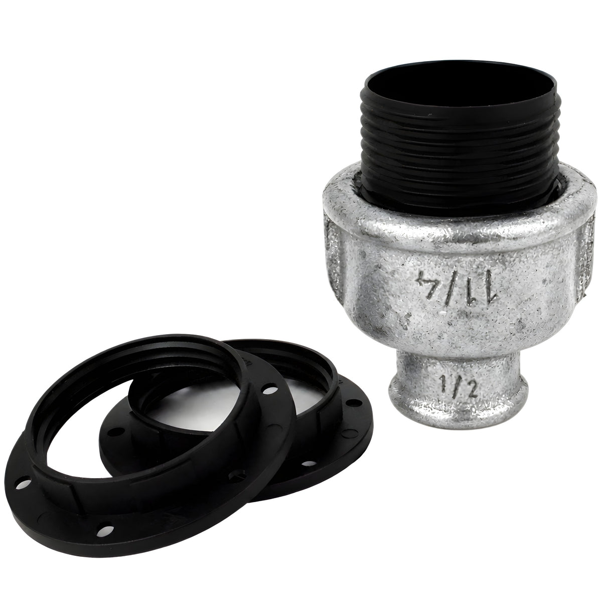 E27-lamphouderset van thermoplast op fitting 1/2'' (15x21mm) met binnendraad van gegalvaniseerd gietijzer