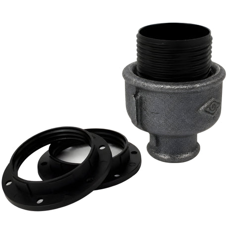 E27-lamphouderset van thermoplast op fitting 1/2'' (15x21mm) met binnendraad van voordelig zwart gietijzer