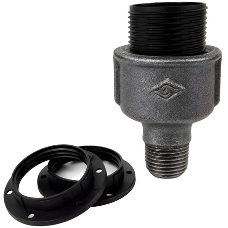 E27-lamphouderset van thermoplast op fitting 1/2'' (15x21mm) met buitendraad van voordelig zwart gietijzer