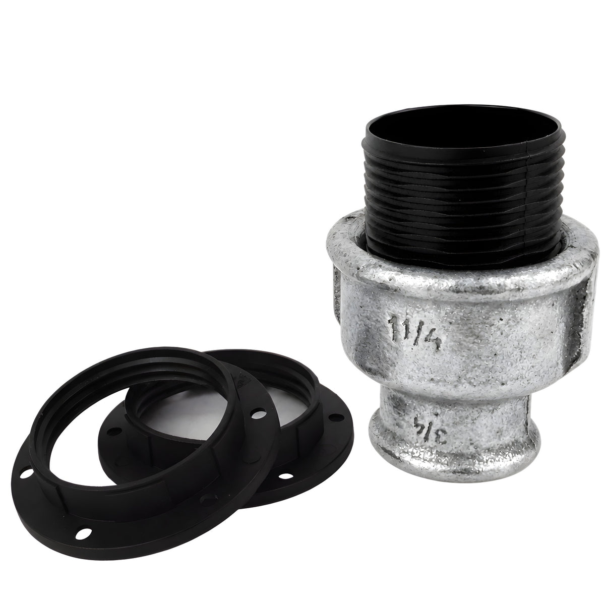 E27-lamphouderset van thermoplast op fitting met binnendraad van gegalvaniseerd gietijzer