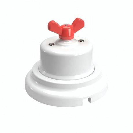 Porseleinen wisselschakelaar met vleugelmoer en sokkel (set) — Wit / Rood / Vlak Ø 100 mm